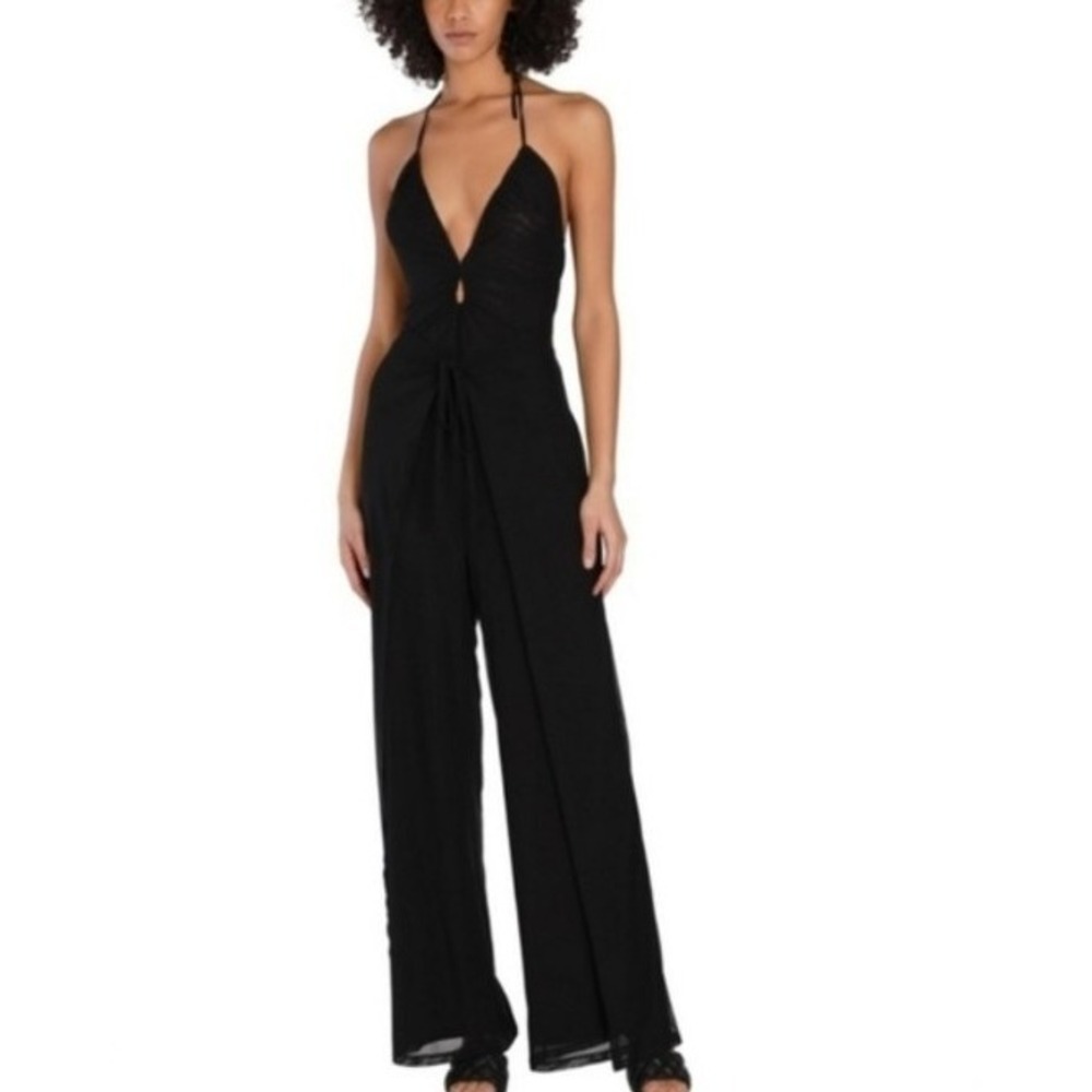 Bar III x Nicole Williams‎ English Black halter jumpsuit w/mesh wrap women SZ XL